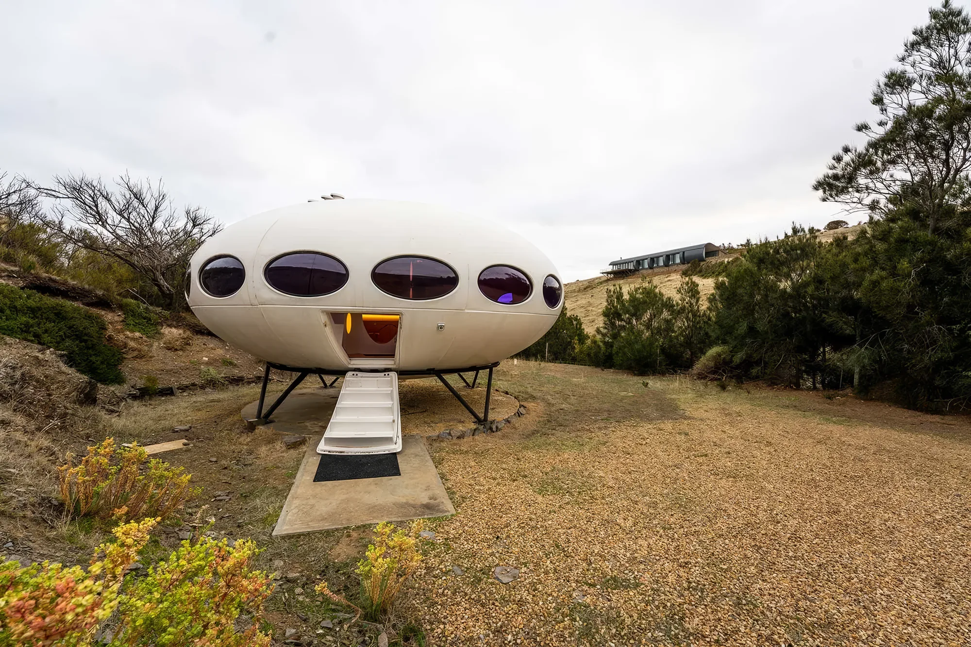 The Futuro house, a 1968 Finnish design, on its landing legs