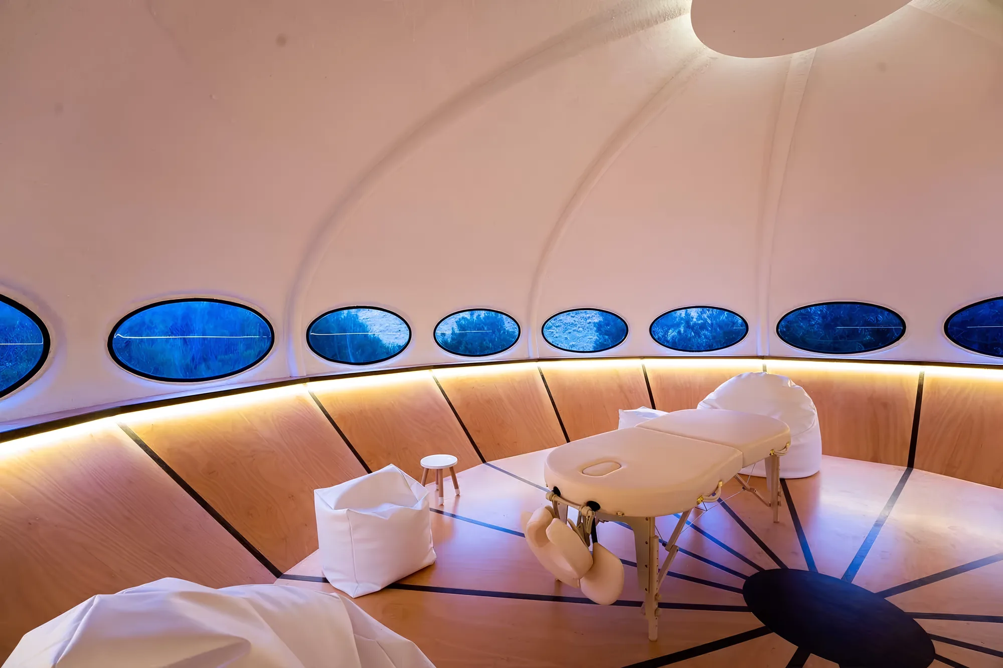 Inside the Futuro, set up as a treatment room