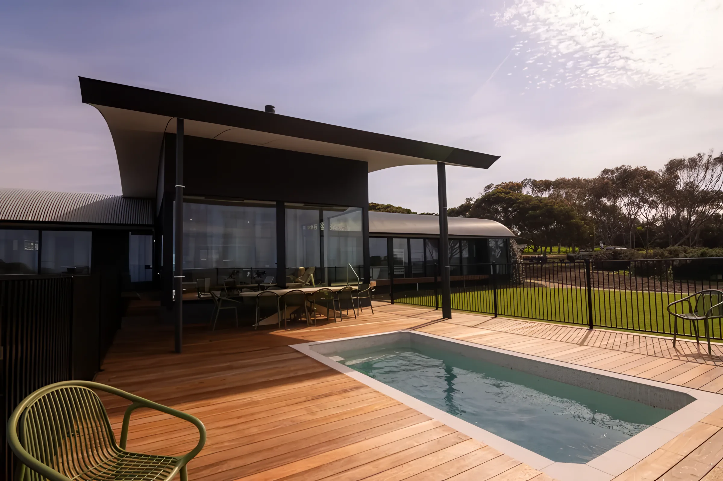 Poolside seating on the timber deck